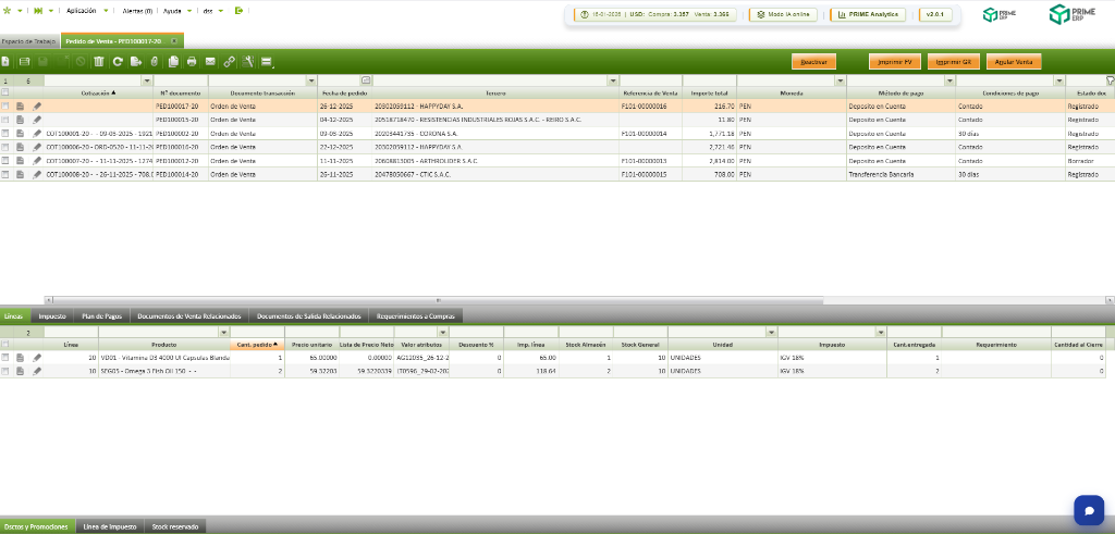 Prime ERP Desktop Interface
